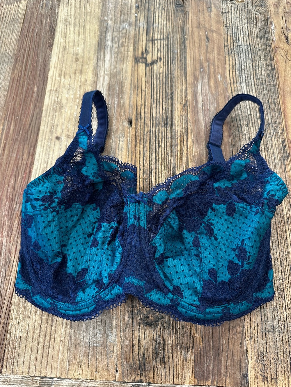 Panache Teal and Navy Lace Underwire Bra